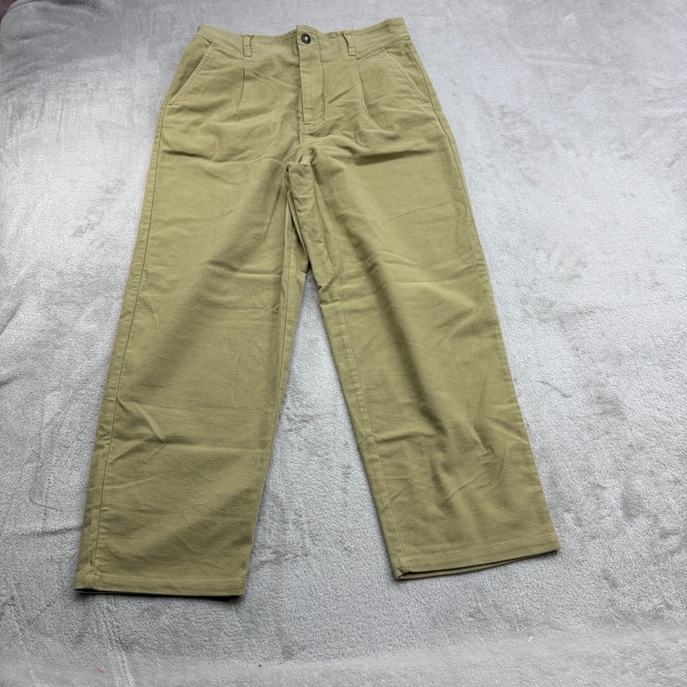 Madewell Pleated Wide Leg Pants Womens 29 Olive Green High Rise Cropped Trousers